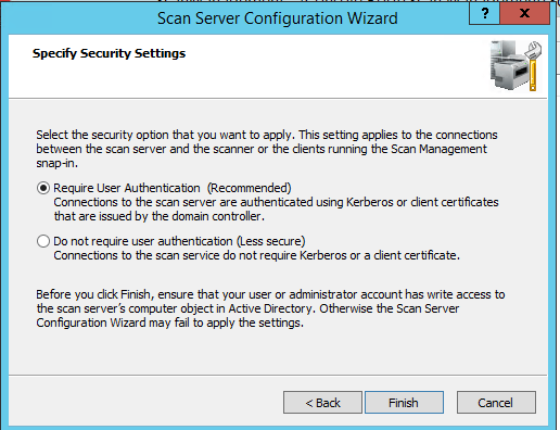 scan server configuration - authentication settings