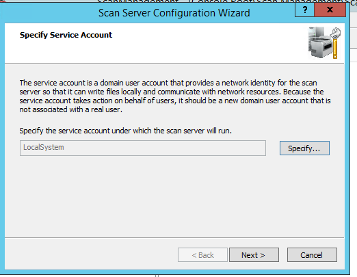 specify service account to run scan server