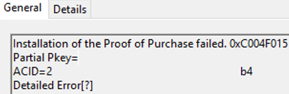 Installation of the Proof of Purchase failed. 0xC004F015
