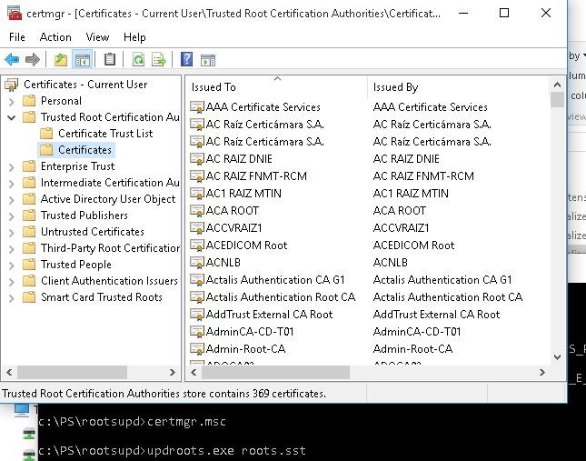 certmgr trusted root certificates