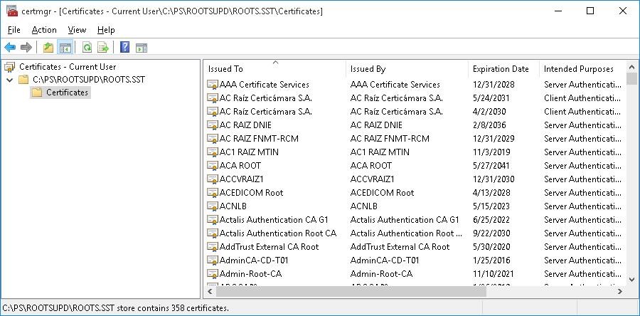 roots.sst list of trusted MSFT root certificates