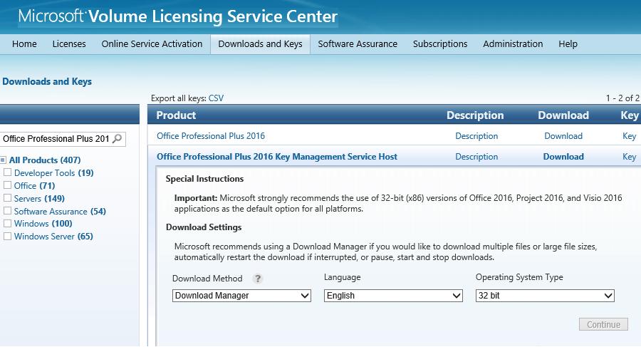 Microsoft Volume Licensing Service Center (VLSC) website