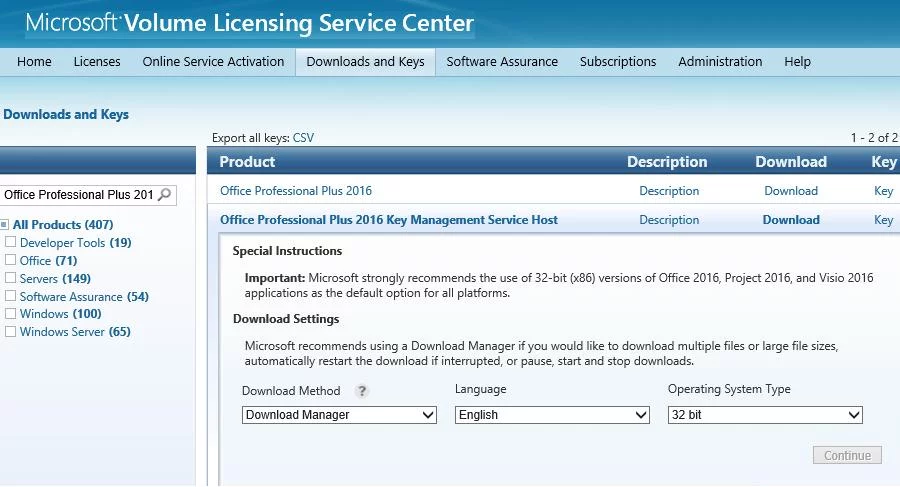 Microsoft Volume Licensing Service Center (VLSC) website