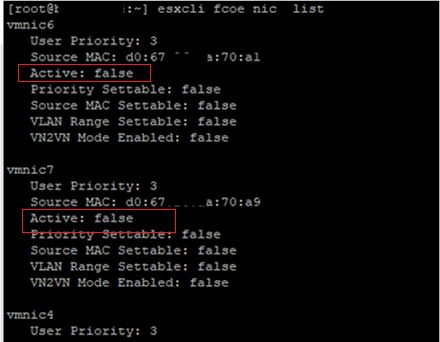 esxcli fcoe nic list - the adapters available as potential FCoE candidates