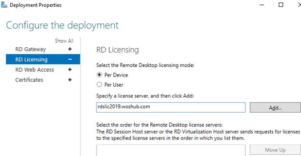 set rd license server via server manager