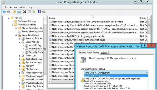 Network Security: LAN Manager authentication level - disable ntlm v1 and lm