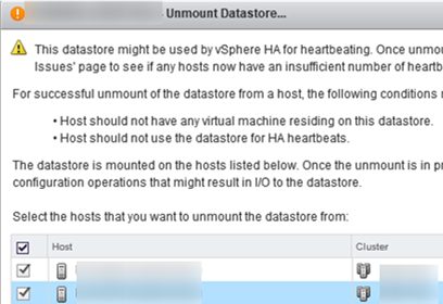 select esxi host to unmount datastore