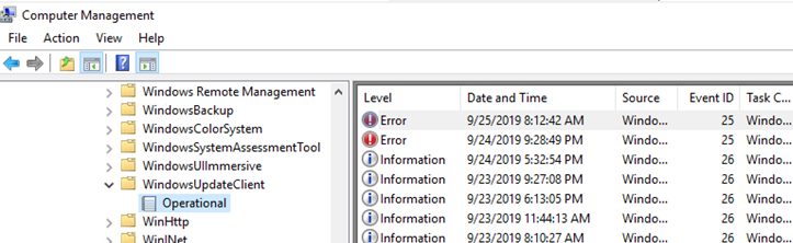 WindowsUpdateClient -> Operational logs in event viewer