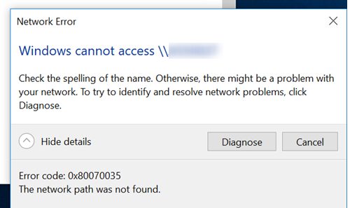 Error code: 0x80070035. The network path was not found - win 10 