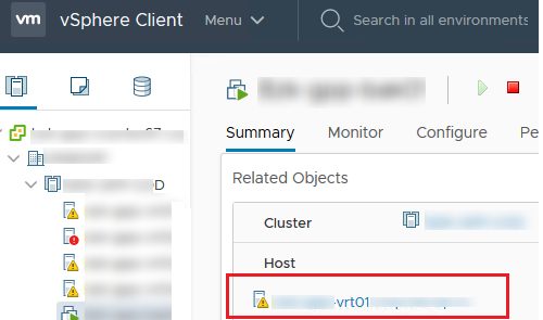 vmware vsphere client get vm host