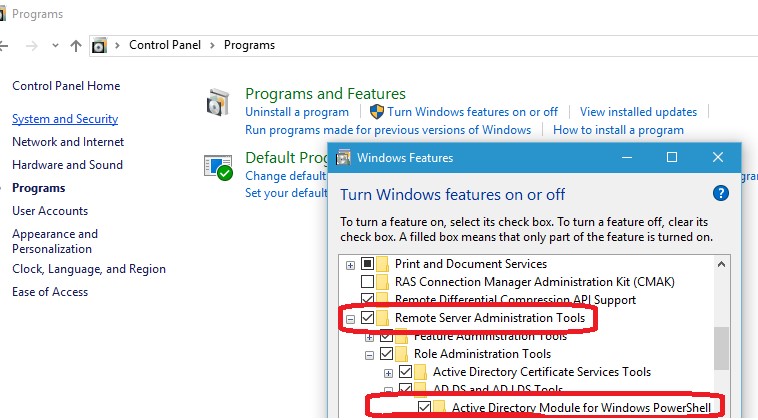 Active Directory Module for Windows PowerShell in Windows 10