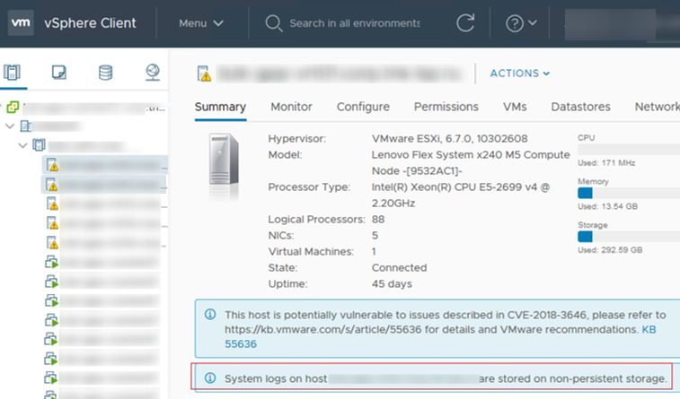 System Logs On ESXi Host Are Stored On Non Persistent Storage Zamarax