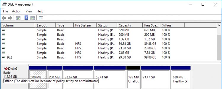 windows 10 usb/ssd disk is offline because of policy set by an administrator