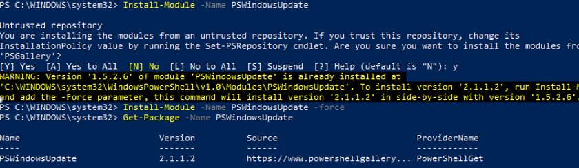 Install-Module PSWindowsUpdate from PSGallery