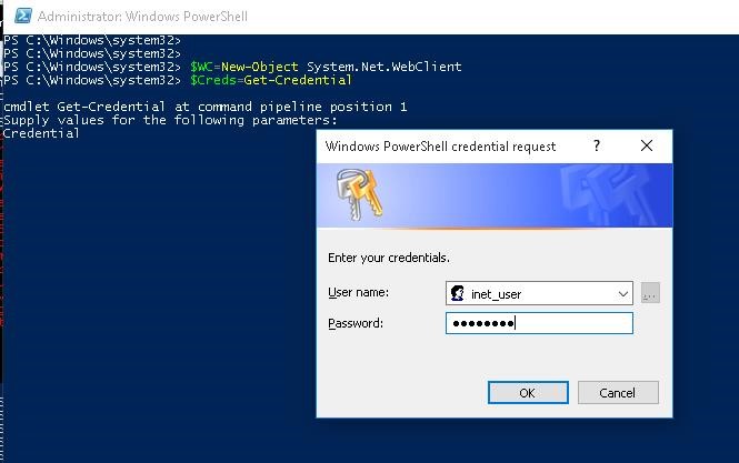 powershell: get credentials to authenticate on a proxy server 