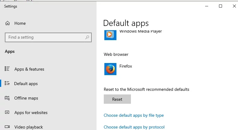 reset file assotiation to defaults on windows 10
