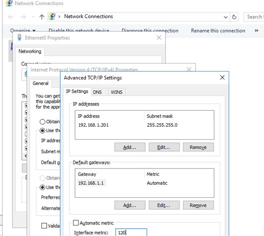 set interface metric on windows 10 manually to change dns priority