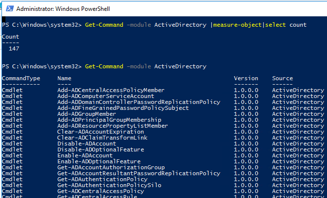 Get all Command of ActiveDirectory powershell module 