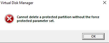 Cannot delete a protected partition without the force protected parameter set.