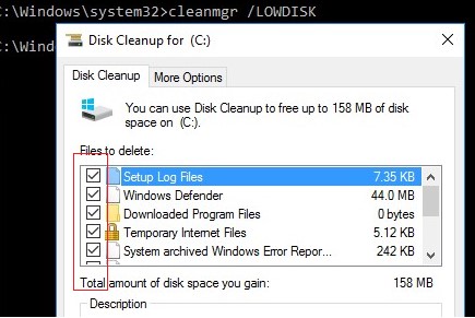 cleanmgr LOWDISK