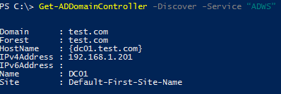 Get-ADDomainController discover Active Directory Web Services role