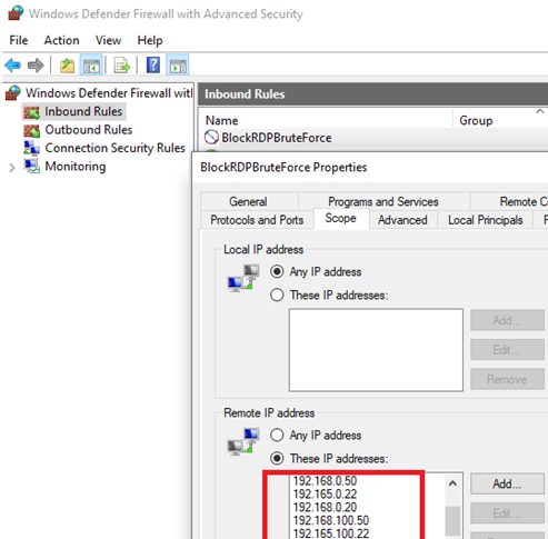 block rdp attacks by IP address in Windows firewall