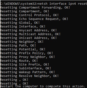 netsh interface ipv4 reset - reset network settings