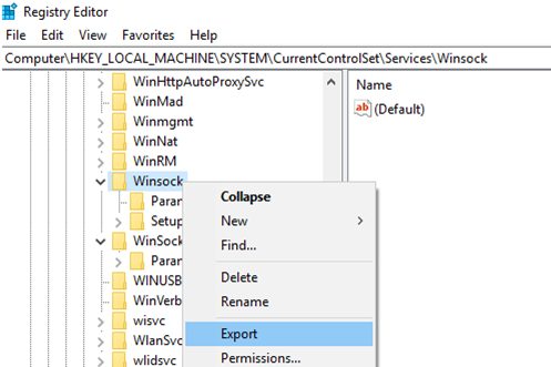 save current Winsock settings