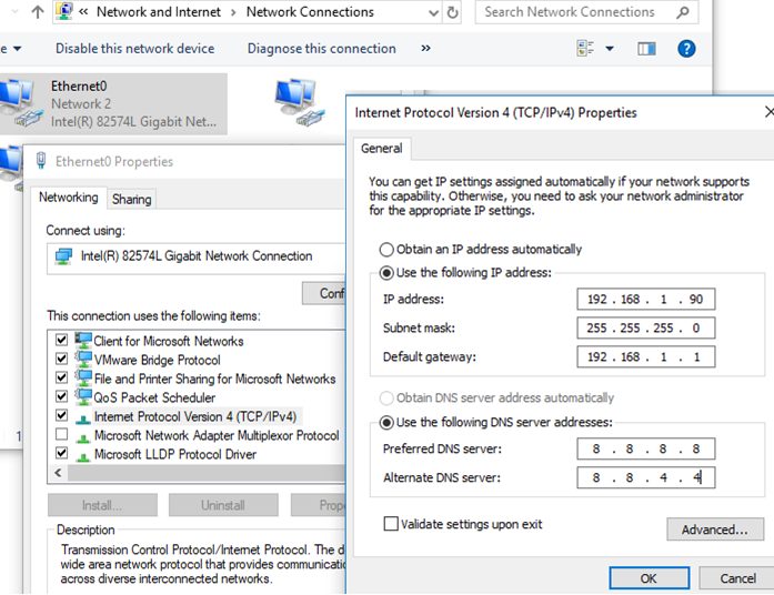 set static ip addess and dns settings in windows 10