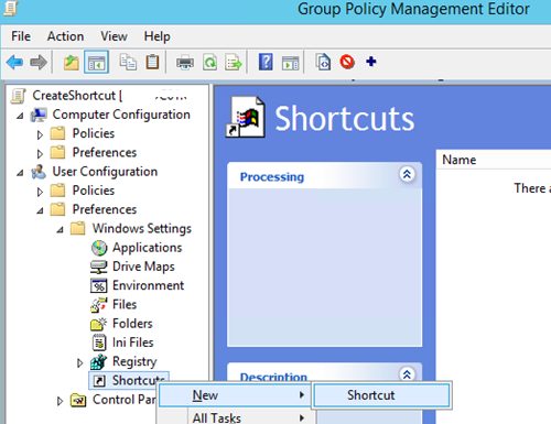 Group Policy Preferences - create new shortcut
