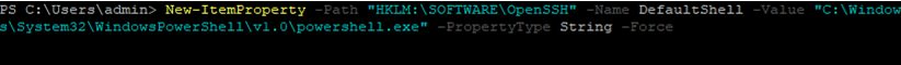 New-ItemProperty replacing ssh shell from cmd.exe to powershell.exe