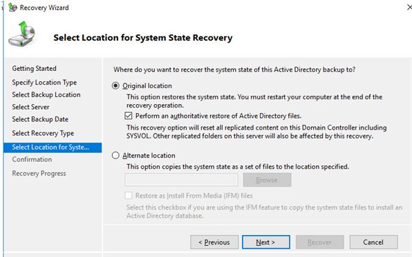 Perform an authoritative restore of Active Directory files
