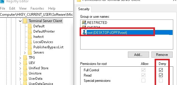 prevent windows from saving rdp history in registry