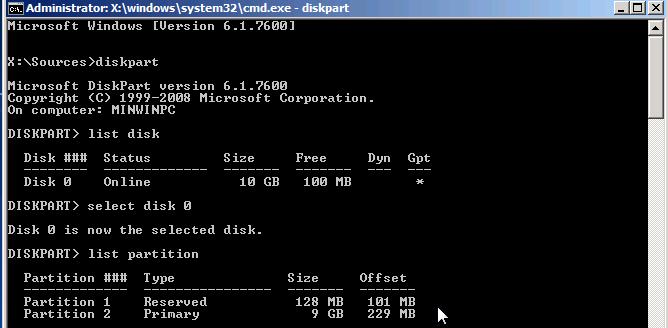 diskpart list partition