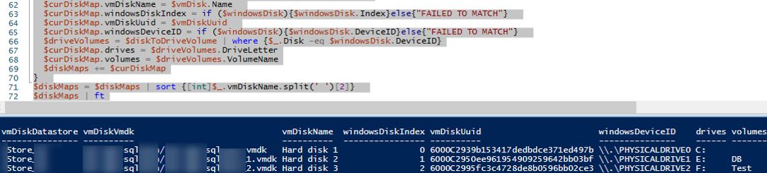 powershell script to map Mapping guest VM drives to corresponding vmware VMDK files