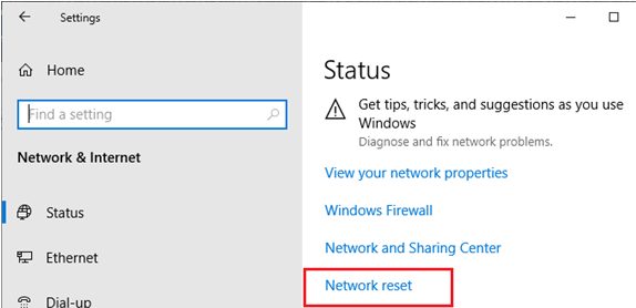 network reset on windows 10
