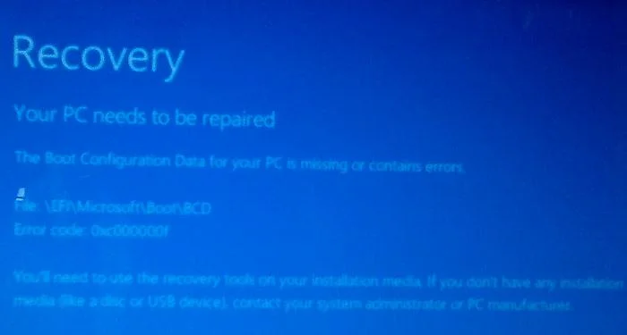 boot configuration errors 0xc000000f or missing file \EFI\Microsoft\Boot\BCD