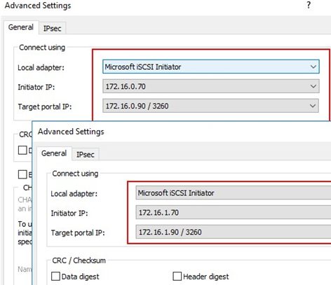Windows Server 2016 multipath iscsi - bind different target IP addresses to different initiators