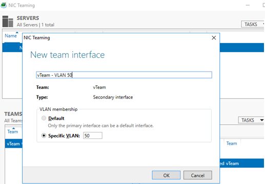 nic teaming on windows server 2016 - adding vlan interface