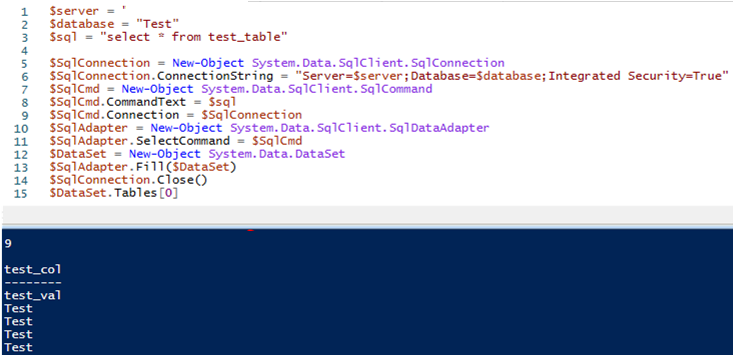 using SqlClient.SqlCommand class in powershell to run query against microsoft sql server database